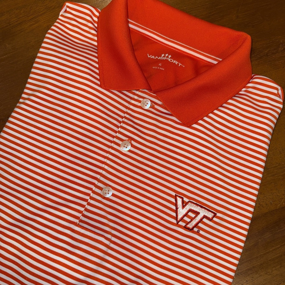 Virginia Tech Hokies NCAA Football Vansport Polo Shirt Mens Performance XL